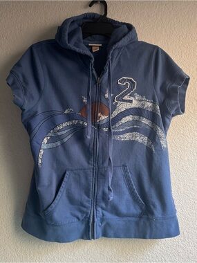 Mossimo Supply Co. Blue Hooded short sleeve sweatshirt zip up w/ pockets XXL